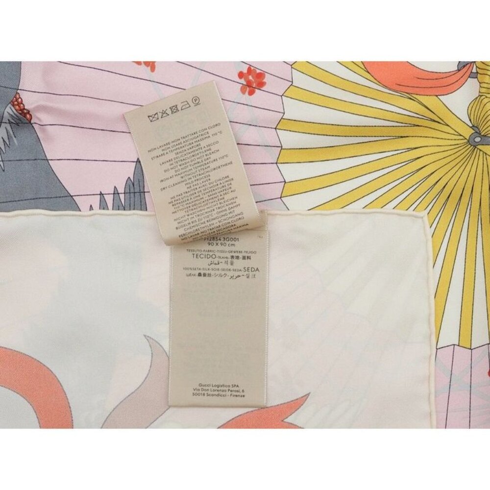 Gucci Printed Silk Scarf Ca Fly Swan 90 X90 fan Swan Bird Ribbon Ivory - Picture 11 of 12